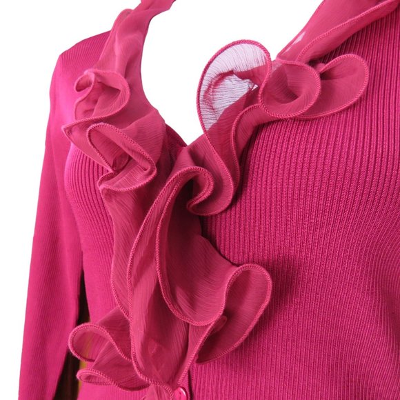 Adrienne Vittadini Magenta Pink Ribbed Ruffle Collar Sweater Size L NWOT - Picture 5 of 9